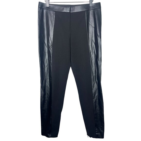 Tory Burch Pants Womens Medium Faux Leather Panels Black Ankle Zip Work Casual - Picture 1 of 13